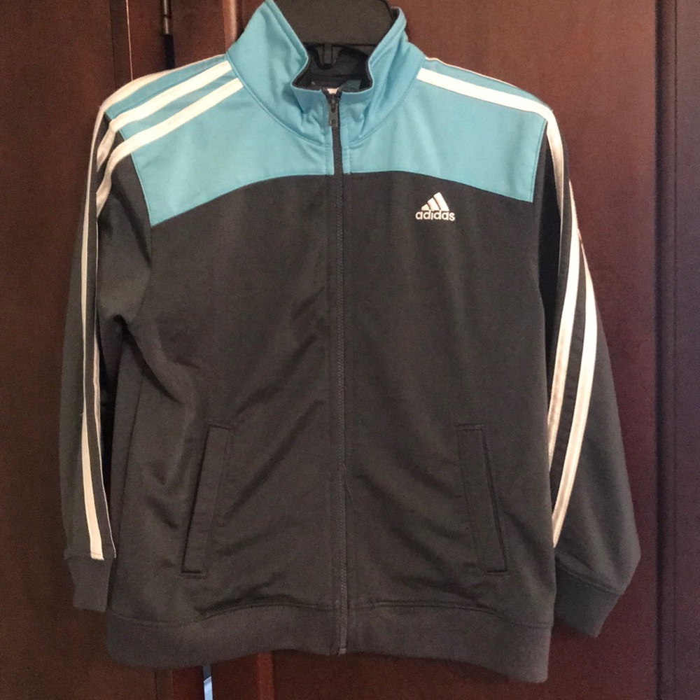 adidas Kids Gray and Light Blue Track Jacket